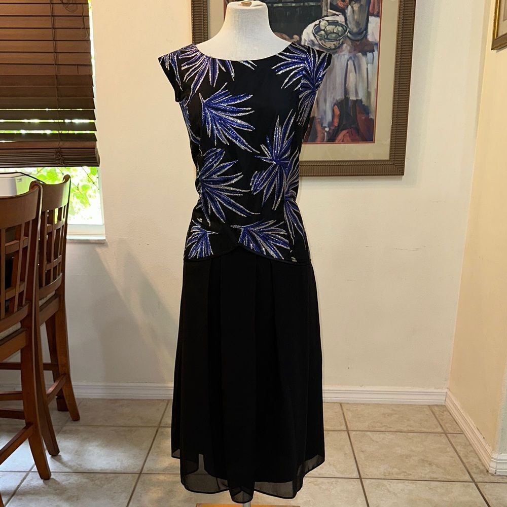 Le Bos Elegant Black/Blue Shimmer Women's Cocktail Dress Size 14
